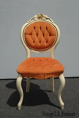 Vintage French Provincial Orange Velvet Tufted Accent Chair By Kimball • $375