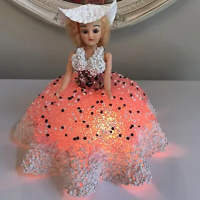 Vintage  Melted Plastic Beads Doll Lamp Nightlight Pink Black And White • $45