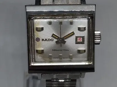 Rado Manhattan Watch Automatic 25mm Silver Dial Swiss Made Square Vintage Used • $170