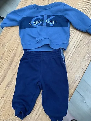 Calvin Klein Baby 2 Piece Tracksuit Age 3-6 Months Blue & Navy With Logo • £1.99