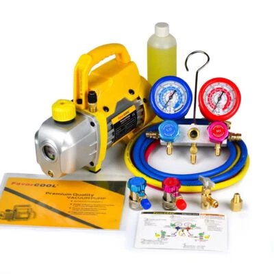 $144.99 • Buy FAVORCOOL 3CFM 1/4HP Vacuum Pump AC Manifold Gauge Set Combo For R410A R134A R22