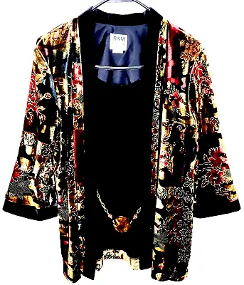 Vtg Y2K Color Shift Black Floral Velvet Gold Shimmer Shirt Top Jacket USA 8 10 M • £18.79