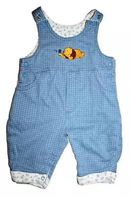 Vtg. Infant BOY WINNIE THE POOH Soft Bee Print Lined Romper Overall Blue 6-9 MO • $19.95