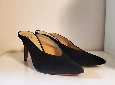 Vince Camuto BERODIE Mule Black Suede Leather Heels SZ 6.5 • $26.59