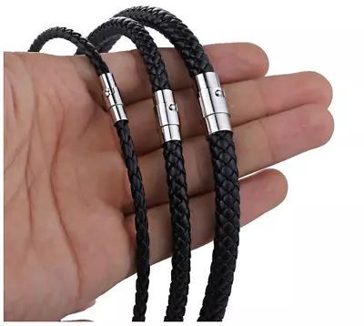 6mm Braided Rope Man-made Leather Stainless Steel Magnetic Clasp Necklace 18-28  • $6.95