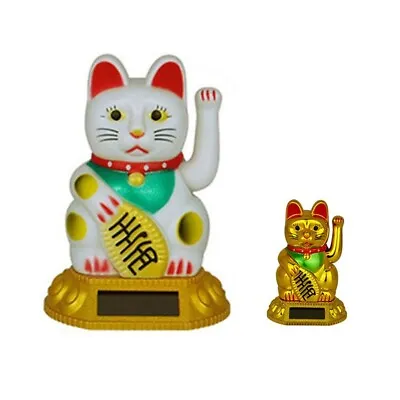 Lucky Cat Gold Waving Solar Power Powered Chinese Fortune Gold Maneki Neko • $23.04