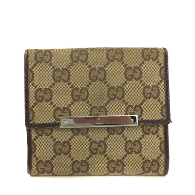 $1 • Buy GUCCI GG Logo Canvas Leather Bifold Wallet /1J0078