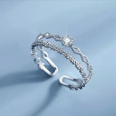 Fashion 925 Silver Tassesl Knuckle Ring Open Zircon Rings Women Adjustable • $1.99