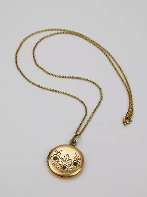 Vintage Floral Etched Gold Filled Round Locket On AC Co 12k GF Chain Necklace • $49.99