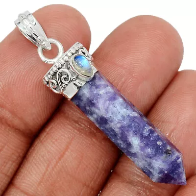 Natural Purple Lepidolite & Moonstone Point Silver Pendant KS2 CP40128 • $14.99