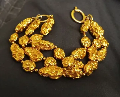 Authentic Vintage 1980s CHANEL 3-Strand Gold Nugget Bracelet RARE Lagerfeld • $850