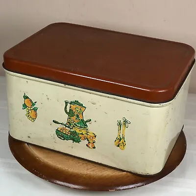 $28.99 • Buy Vintage DecoWare Bread Box Metal Tin Kitchenwear Coffee Pot Oranges Spoons