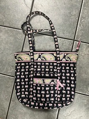 Vera Bradley Pink Elephant Quilted Zip Top Tote Bag Shoulder Bag • $22.95
