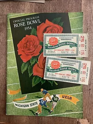 2 VTG 1954 ROSE BOWL FOOTBALL TICKETS & Program UCLA Vs MICHIGAN STATE  • $134.99