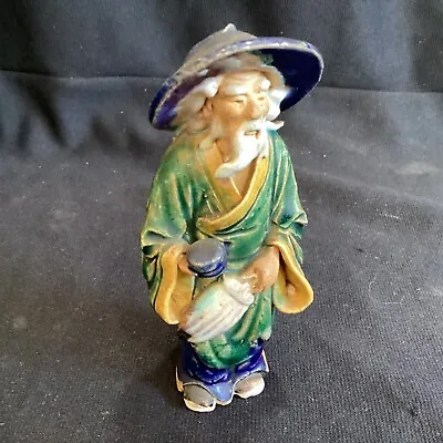 Vintage Antique Chinese Mud Man Figure Elder With Hat #3 • $19.99