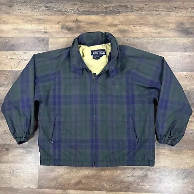 Nautica Mens Jacket Medium Green Tartan Plaid Vintage Bomber Windbreaker • $35.99