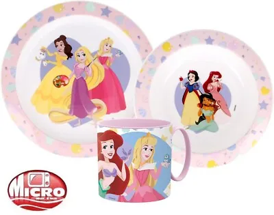 Disney Princess Childrens Kids Toddlers 3 Pc Dinner Breakfast Set Plate Bowl Mug • £10.99
