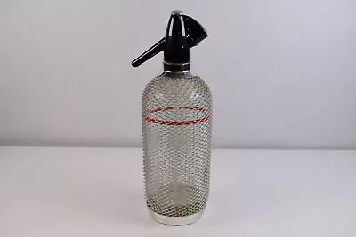 Vintage Carbonated Gas Metal Mesh Covered Clear Glass Seltzer Soda Bottle • $95