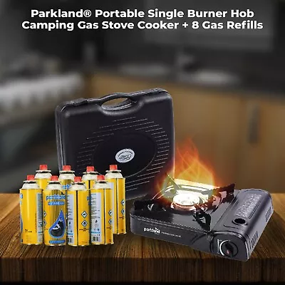 Parkland® Portable Single Burner Hob Camping Gas Stove Cooker + 8 Gas Refills • £19.99