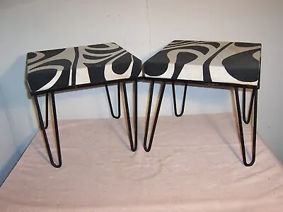 Pair Vintage Original Mid-Century Modern Hairpin Leg Footstools Ottomans Benches • $249.99