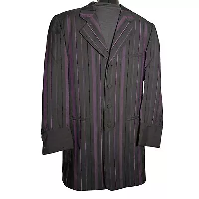 Falcone Black Purple Striped Men's Suit Jacket Notched Collar French Cuffs 40 R • $65