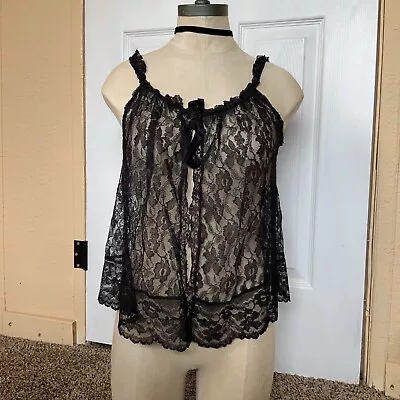 Vintage 50s 60s Exotique Of New York Black Lace Babydoll Cami Lingerie Top Sexy • $18