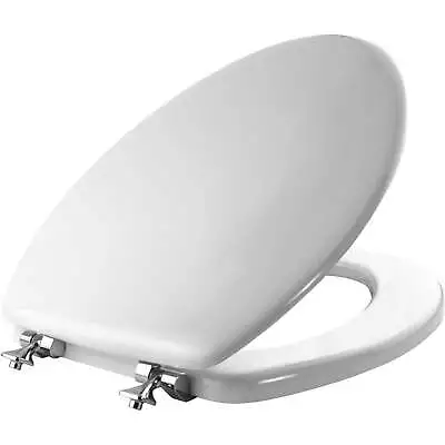 Elongated Enameled Wood Toilet Seat In White With STA-TITE Chrome Hinge • $25.76