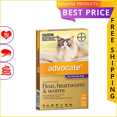 ADVOCATE 6 Doses For Cats Heartworm Worm And Flea Prevention FREE Shipping • $77.94