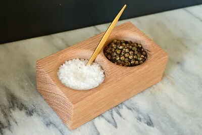 Eco-friendly Salt And Pepper Pinch Pots Salt Cellar Handmade From Oak Hardwood • £12.99