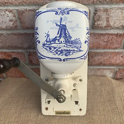 Vintage Zassenhaus Coffee Grinder Delft Blue Windmill Wall Mount Germany • $69.95