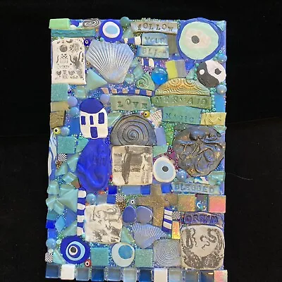 Handmade Mosaic Art “Follow Your Bliss“Polymer Clay Original On Wood 12”x8” • $59