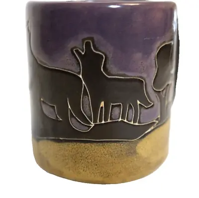 Mexican Pottery Stoneware Coffee Mug. Wolves Brown Gold & Purple; Signed Mara • $22.77