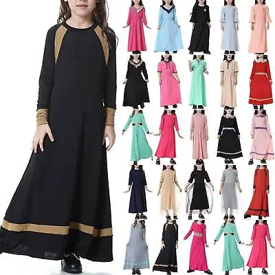 £10.82 • Buy Muslim Kids Girls Abaya Arab Jilbab Islamic Maxi Long Dress Robe Kaftan Dreses