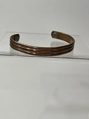 Vintage Copper-Pure Signed Solid Copper Bending Magnetic Ends Open Cuff Bracelet • $18