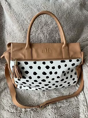 Alf The Label Baby Bag Overnight Bag Beige Black White Great Condition Leather • $275