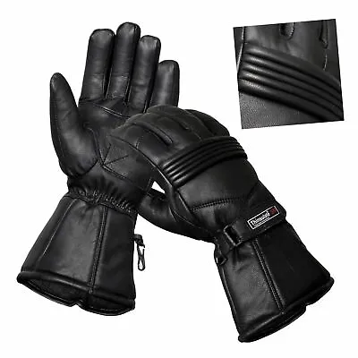 Mens Genuine Leather Motorcycle Gloves Motorbike Riding Glove Thermal Lining • $12.99