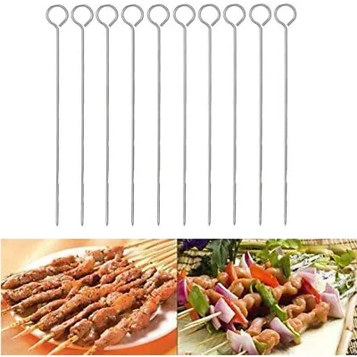 10 Metal BBQ Skewers Zinc Plated Steel Barbecue Meat Kebab Kitchen Grill Cook • £3.20