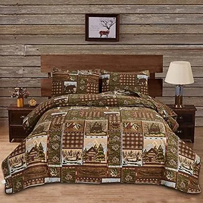 £63.30 • Buy  Cabin Bedding Quilt King Size Lodge Patchwork Quilt Set Rustic Bedspread 