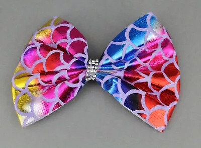 Big Mermaid Bow Barrette Fabric BOW 5  Wide Hair Clip Shiny Scales Colorful • $3.88