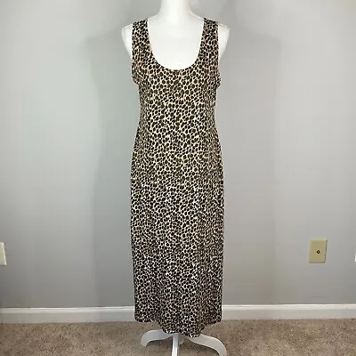 J Crew Dress Womens Medium Leopard Print Sleeveless Knit Maxi Side Slit Cotton • $19.99