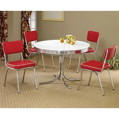 Coaster Cleveland 5 Piece Retro Round Dining Set In White And Red • $652.45