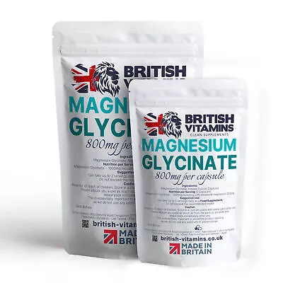 Magnesium Glycinate Genuine Capsules 800mg 20% Elemental Magnesium • £11.04