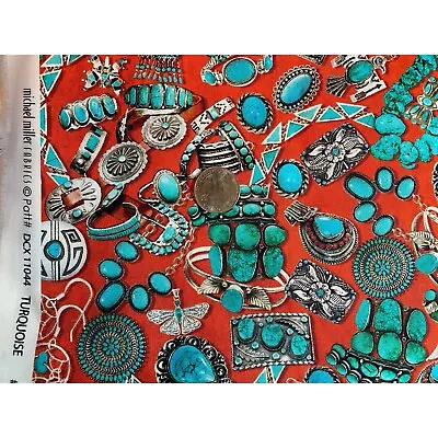 Michael Miller Turquoise Jewelry Cotton Fabric Choice Of Size Red • $3.75