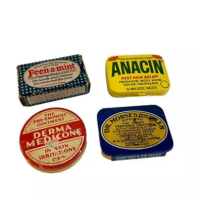 Lot 4 Vintage Medicine Tins Dr. Morse's Indian Root Pills Feen-a-mint Laxative • $40