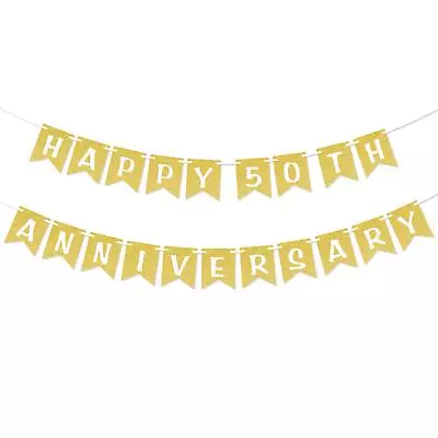 Happy 50th Anniversary Gold Glitter Banner Anniversary Wedding Party Decorati... • $13.19