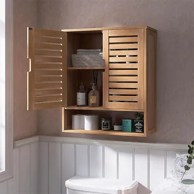 Large Bathroom Wall Cabinet Bamboo Medicine Cabinet Storage Organizer Kitchen • $77.90