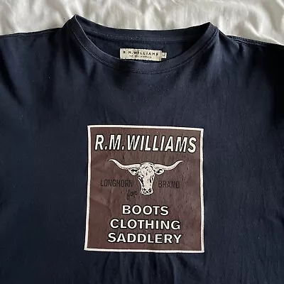 Mens R.M. Williams T-Shirt Size Medium (M) In Navy Blue Graphic Crew Neck Short • £19.99