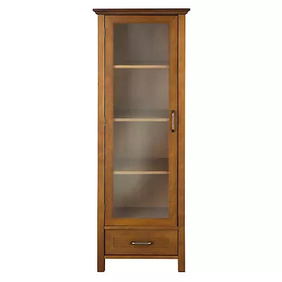 Elegant Home Fashions Wooden Bathroom Storage Linen Cabinet 4 Tier Shelves Brown • $169.99