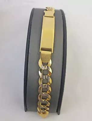 Solid 10k Gold Cuban Link ID Bracelet Diamond Cuts 12.5 Mm 9 Inch  • $1707.74