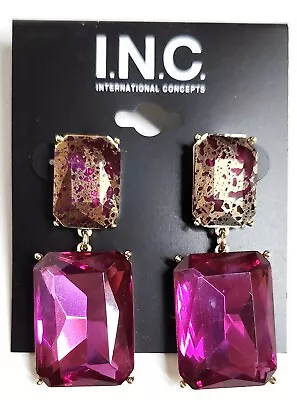 INC International Concepts Crystal Stone Drop Earrings Fuchsia Pink Goldtone NWT • $26